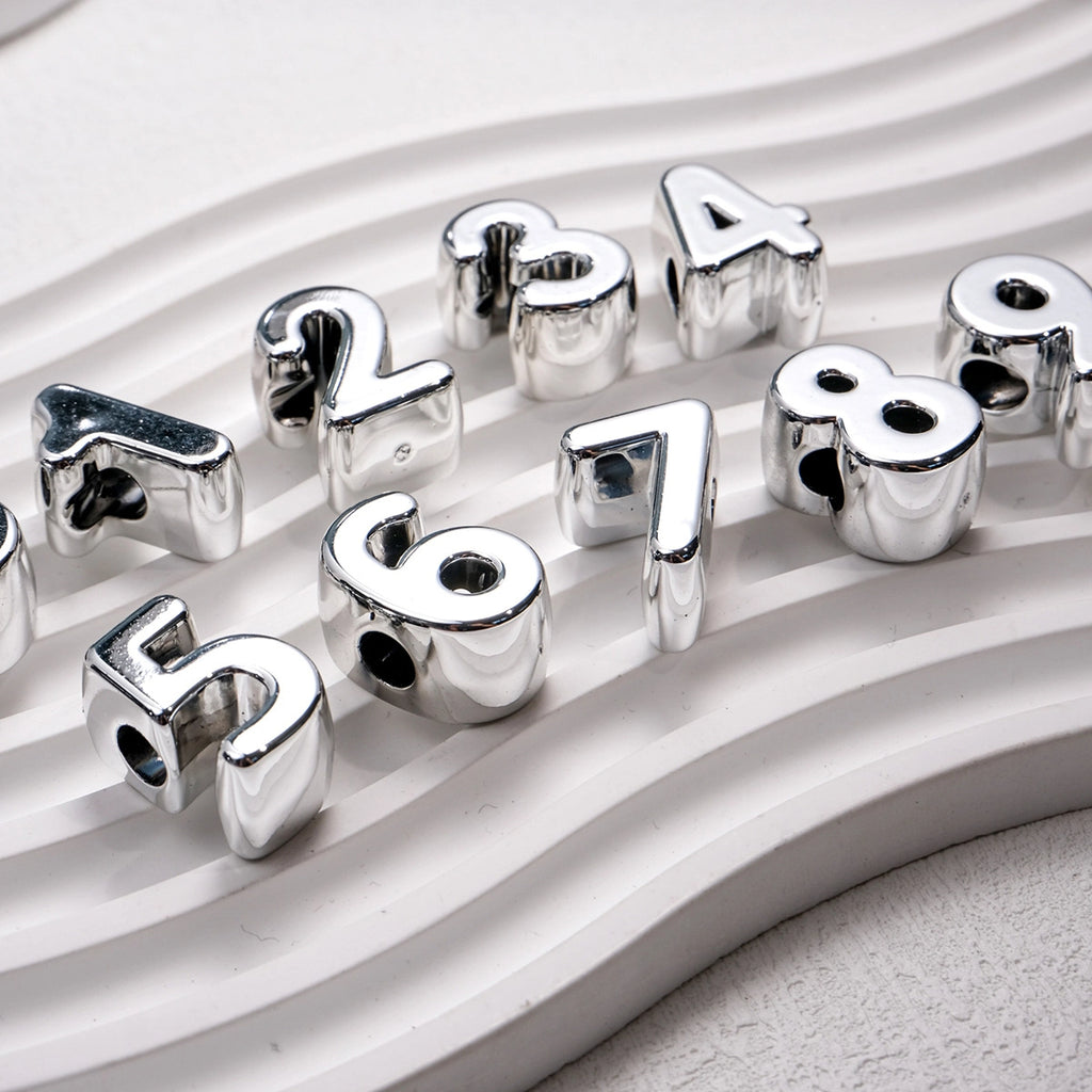 Plated Letter & Number Acrylic Beads 22x17x12mm Chunky Silver 50pcs 3