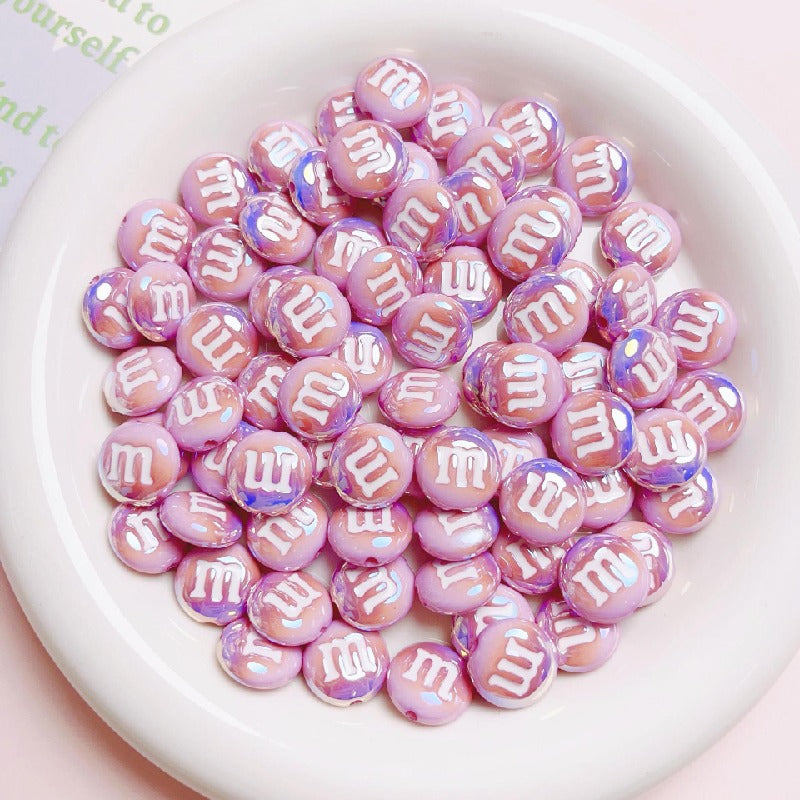 Glossy M Beans Acrylic Beads 14mm Colorful Candy 10pcs 14