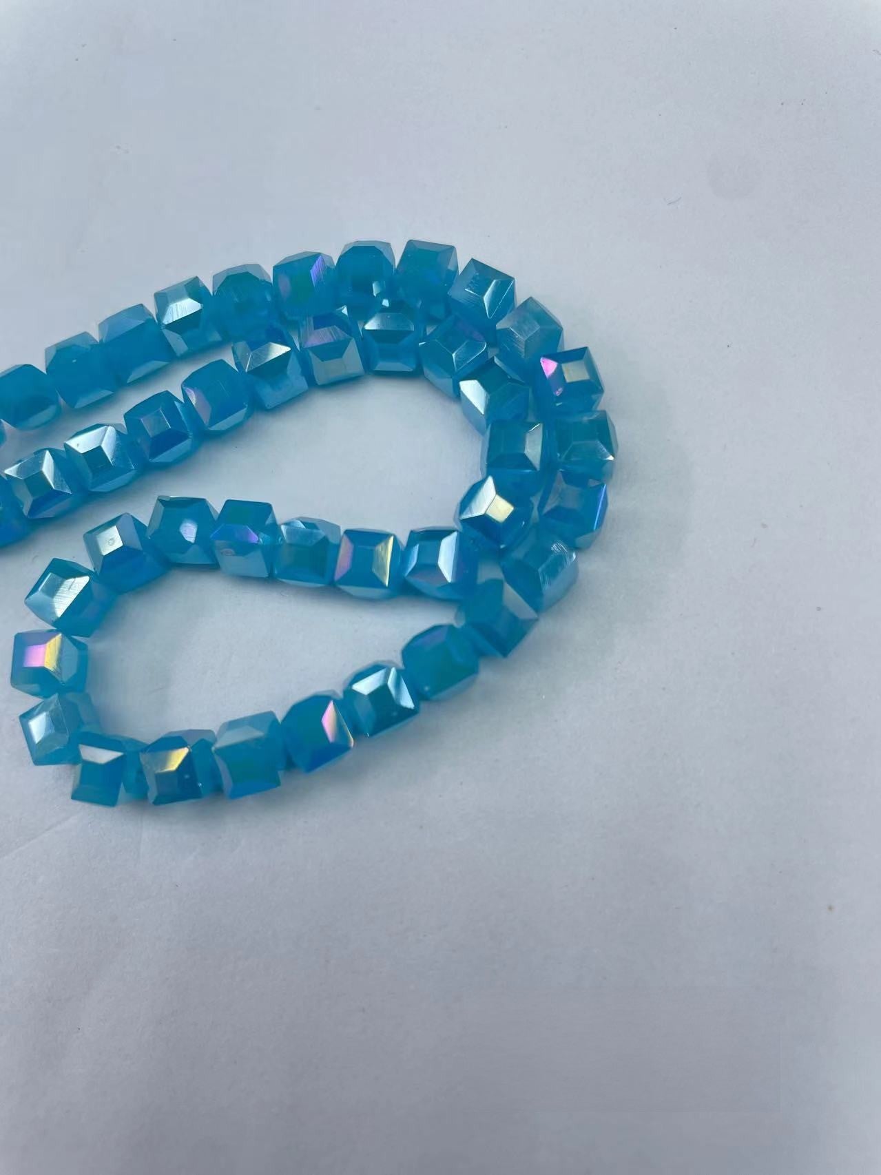 Electroplated Square Glass Beads 6mm Colorful Reflective 96pcs 22
