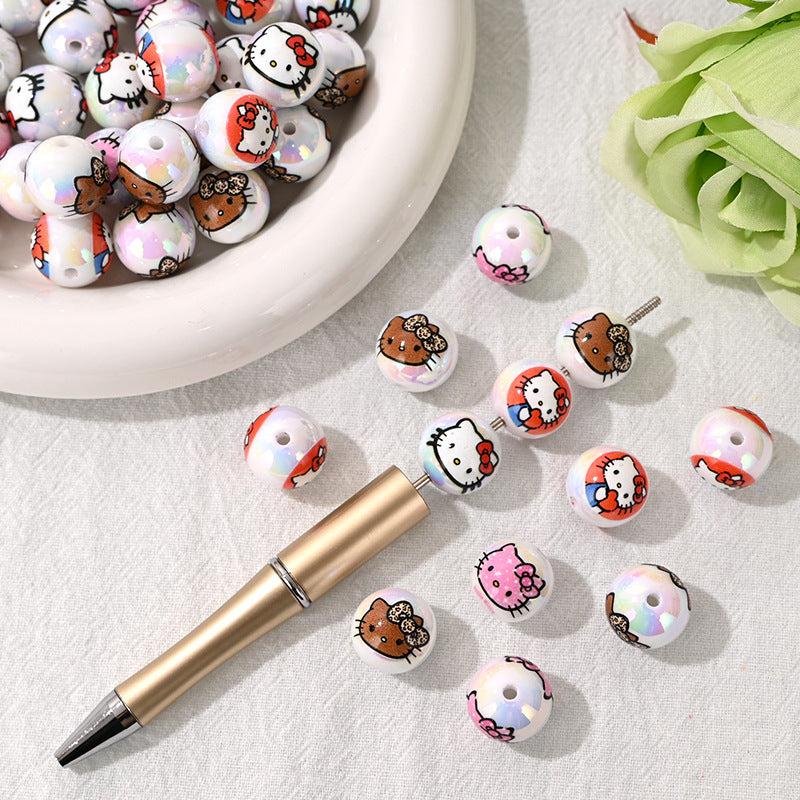 Cartoon Character Acrylic Round Beads 16mm UV Coated 10pcs