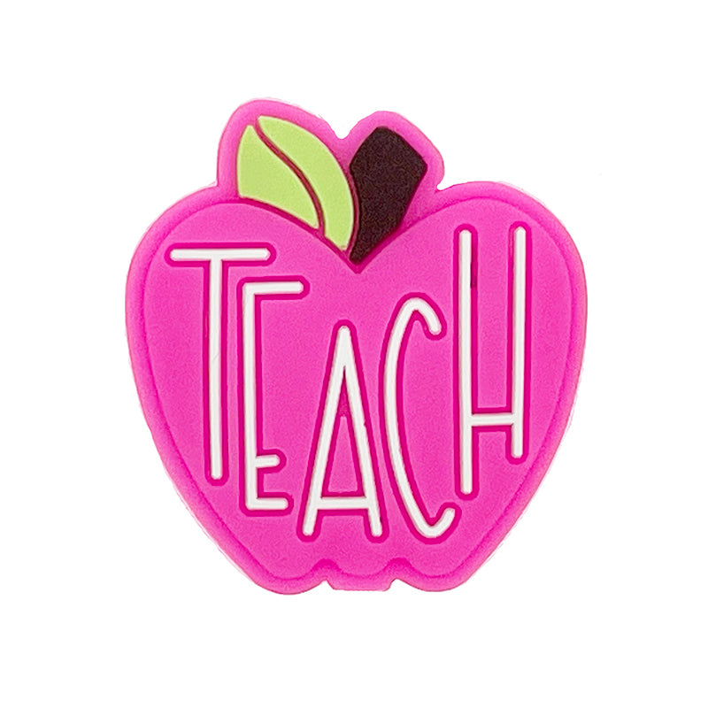 Silicone Focal Beads Apple TEACH Lettered Front Facing 20pcs 5