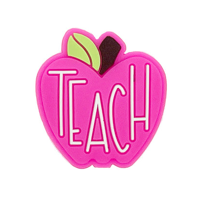 Silicone Focal Beads Apple TEACH Lettered Front Facing 20pcs 5