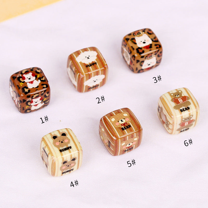 Square Acrylic Beads 14mm Leopard Puppy Pattern 10pcs 4