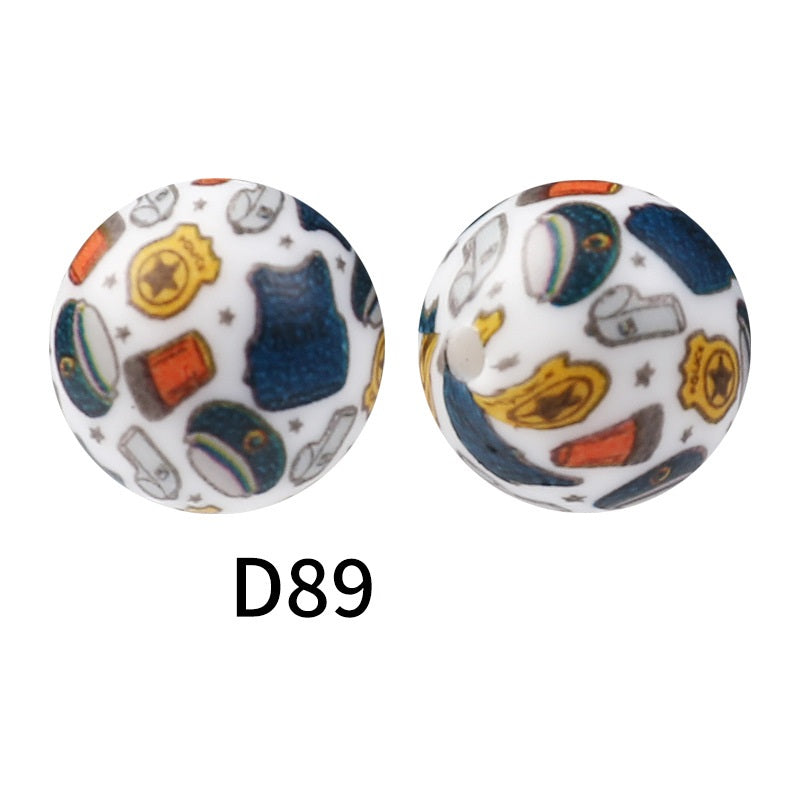 50Pcs 15mm Colored pattern printed silicone beads 91