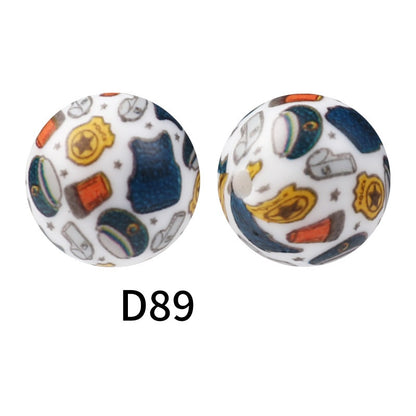50Pcs 15mm Colored pattern printed silicone beads 91