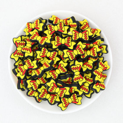 Sports Bow Silicone Focal Beads with Baseball Soccer Volleyball Football 20pcs 6