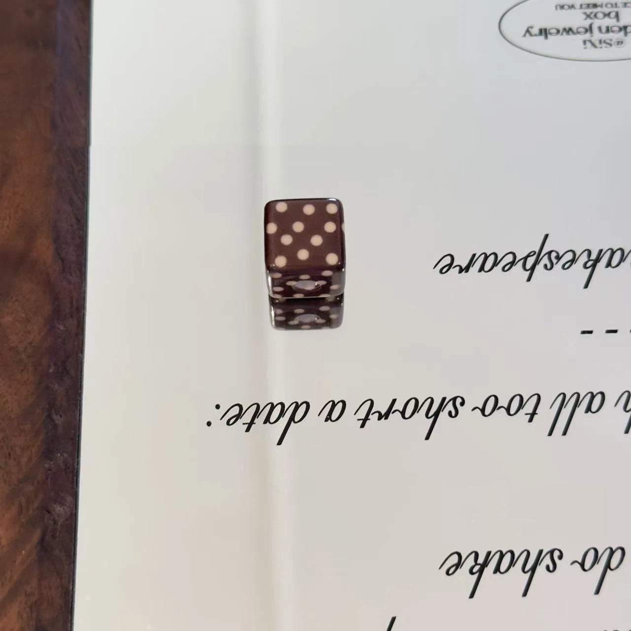 Coffee Tone Square Acrylic Beads 14mm Polka Dotted Glossy 10pcs 3