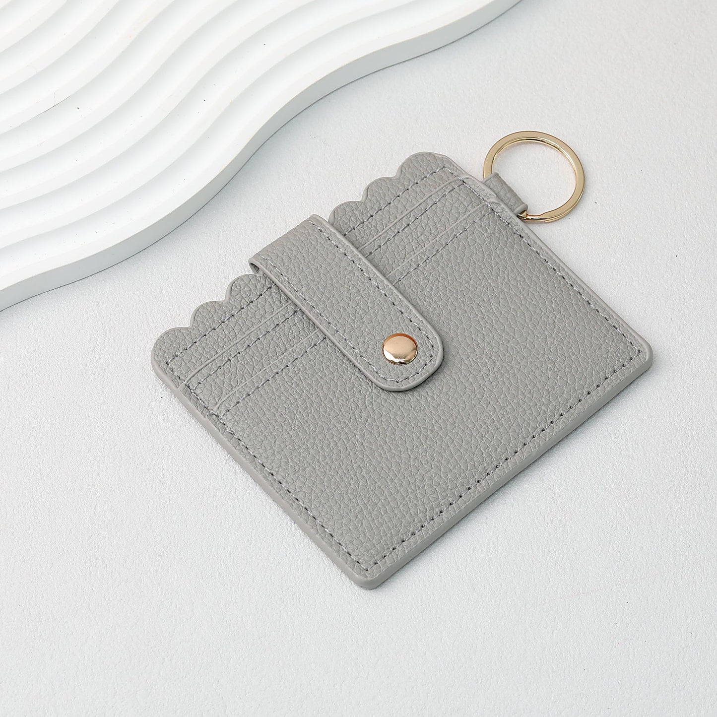 PU Card Holder Keychain Multi Patterned - C4 Gray