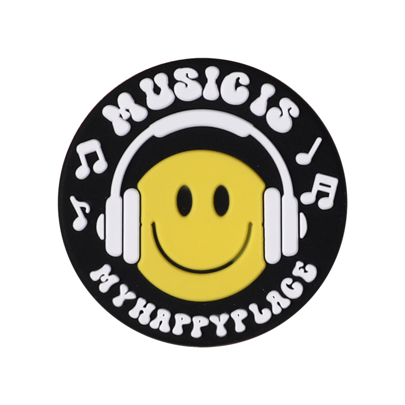 Silicone Focal Beads Music Themed Retro Radio and Smiley Face Circle Badge 11