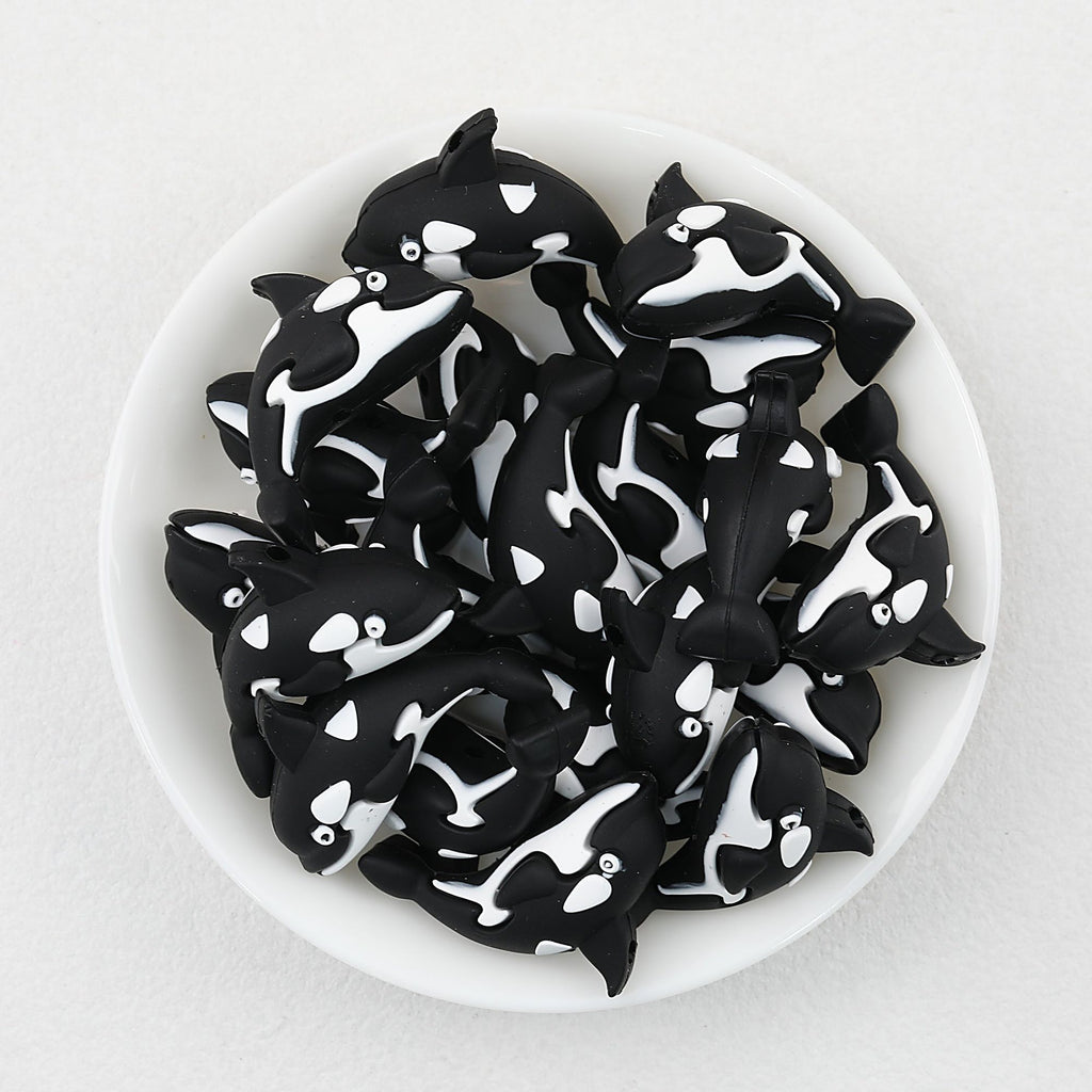 3D Black Whale Silicone Focal Beads 20pcs