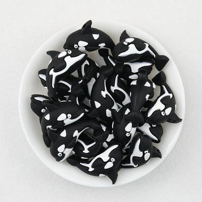 3D Black Whale Silicone Focal Beads 20pcs