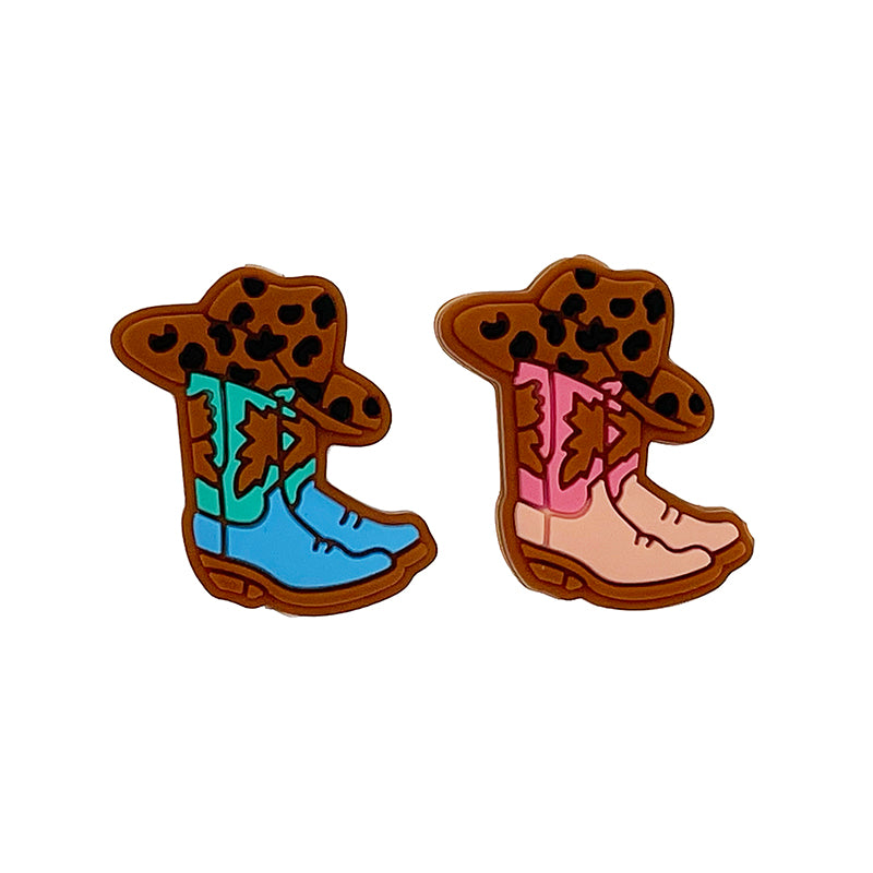 Silicone Focal Beads Western Boots Leopard Print Hats 20pcs