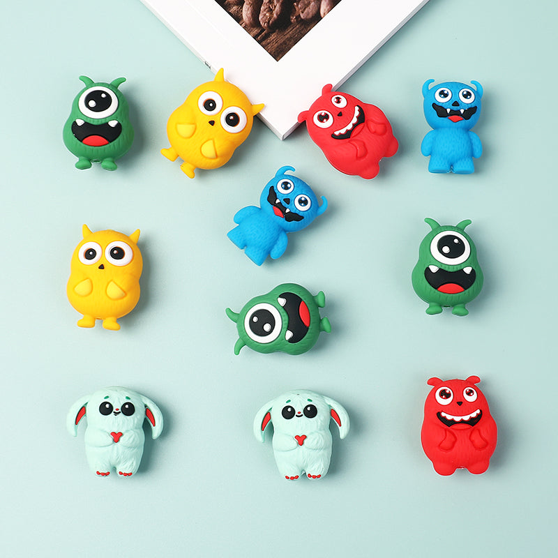 Silicone 3D Focal Beads Little Monster Bright Eyes Quirky Expressions 20pcs 3
