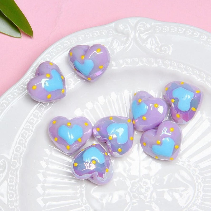 Glow Acrylic Heart Beads Colorful Light In The Dark 2pcs 4