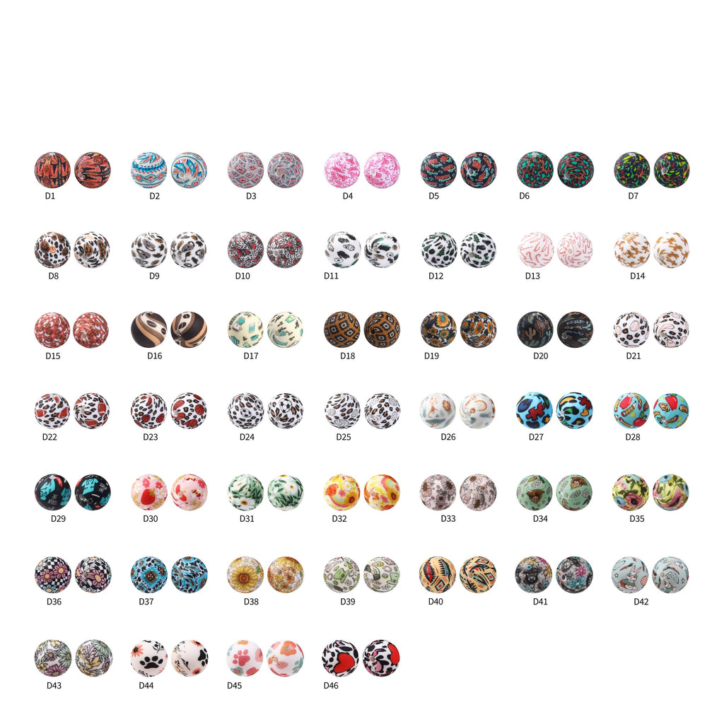 15mm Silicone Beads Rhombus Printed Design 50pcs