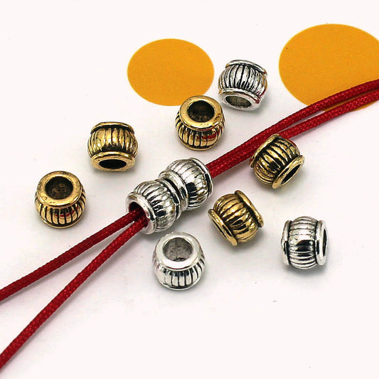 Lantern Metal Beads 6mm Large Hole Ribbed Antique Finish 100pcs