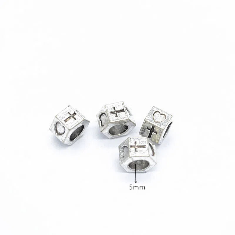 Alloy Heart Cross Spacer Beads 9mm Silver Tone 70pcs