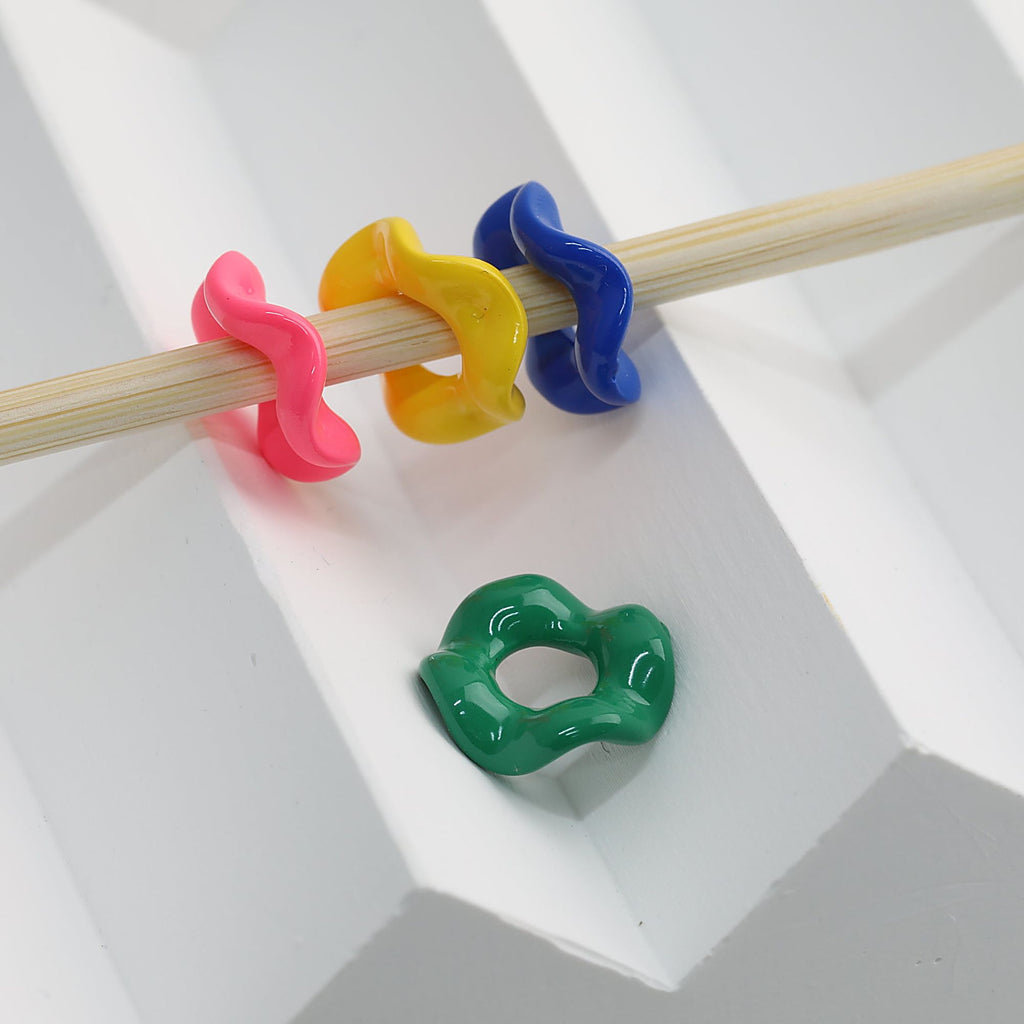Acrylic Wavy Spacer Beads 12mm Baking Painted Colorful 50pcs