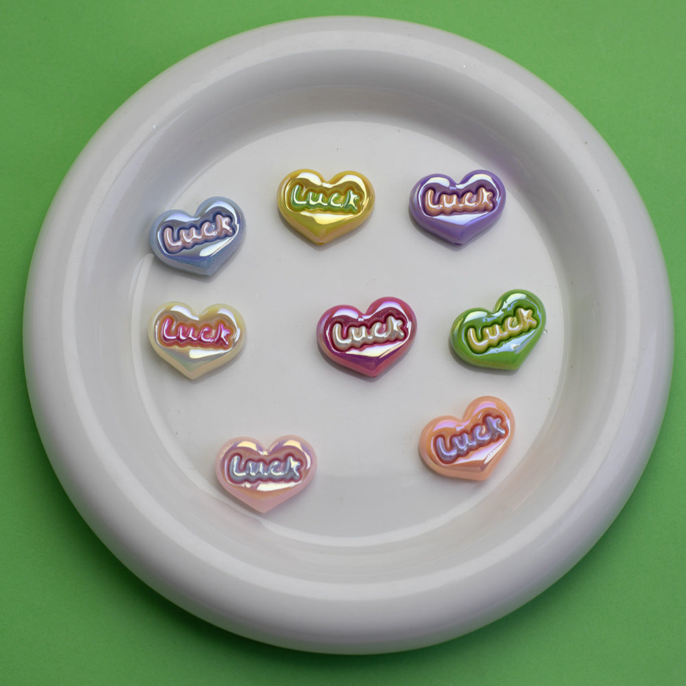 Glossy Plating Luck Heart Resin Beads 17.3x23mm Pastel Colors 10pcs 5