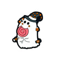 Silicone Focal Beads Halloween Ghost Holding Pink Lollipop with Witch Hat 1pcs