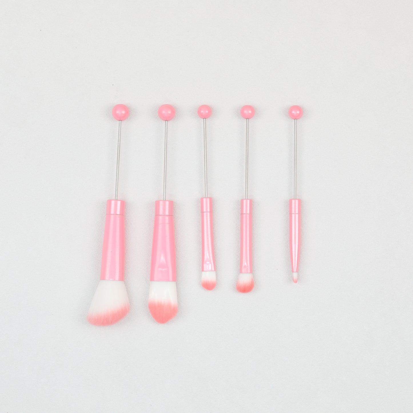 Beadable Makeup Brush Set Metal Handle Artificial Fiber Bristles 5pcs