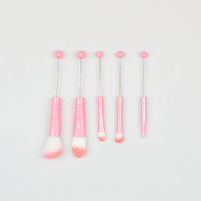 Beadable Makeup Brush Set Metal Handle Artificial Fiber Bristles 5pcs