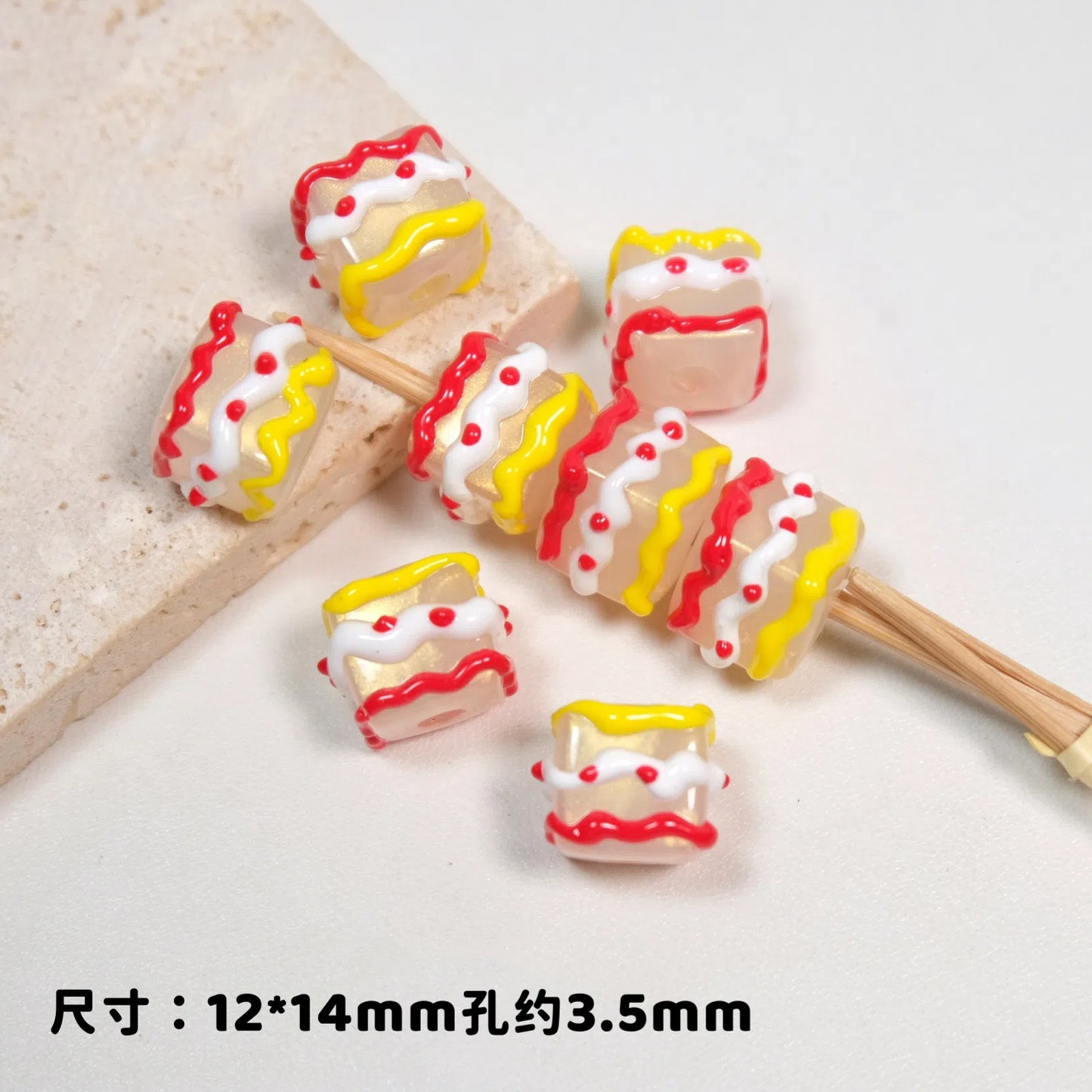 Hand Painted Square Acrylic Beads 12-14mm Colorful Enamel 10pcs 8