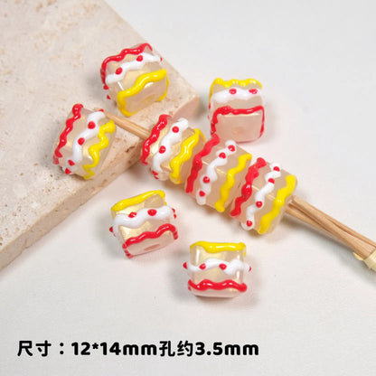 Hand Painted Square Acrylic Beads 12-14mm Colorful Enamel 10pcs 8