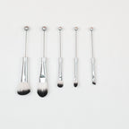 Beadable Makeup Brush Set Metal Handle Artificial Fiber Bristles 5pcs - Silver