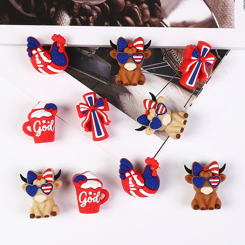 Silicone 3D USA Independence Day Focal Beads Patriotic Symbols 20pcs 4