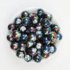 Black Ghost Acrylic Beads Wholesale, Iridescent Halloween Round Design, 16mm