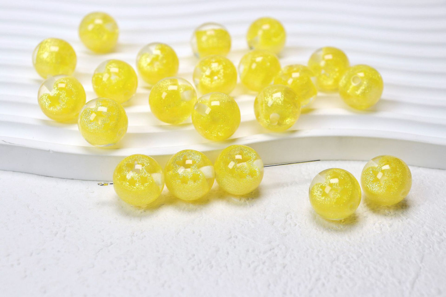 Sparkling Star Resin Round Beads 16mm 50pcs 10
