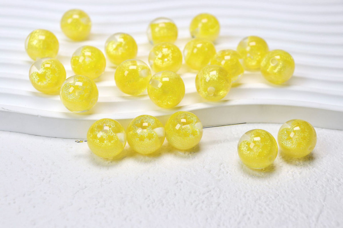 Sparkling Star Resin Round Beads 16mm 50pcs 10