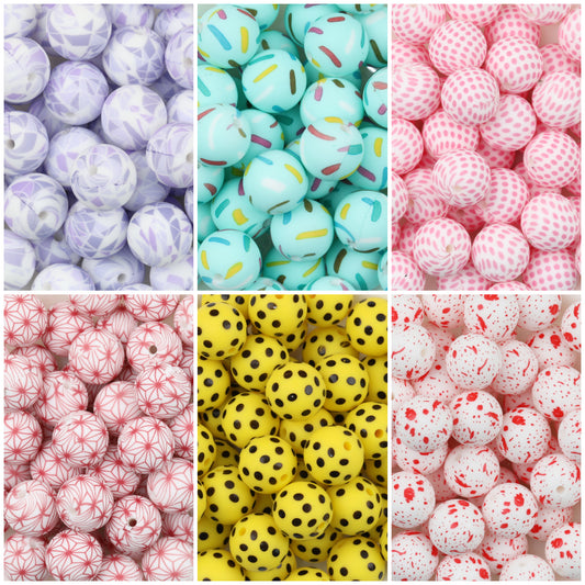 15mm Colorful Polka Dot Print Round Silicone Beads  50pcs