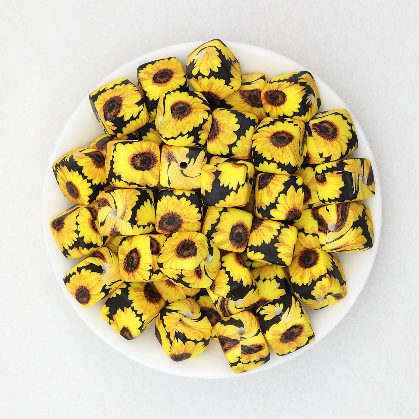 Floral Pattern 13.5mm Square Silicone Beads Printed Design 50pcs - Style 8