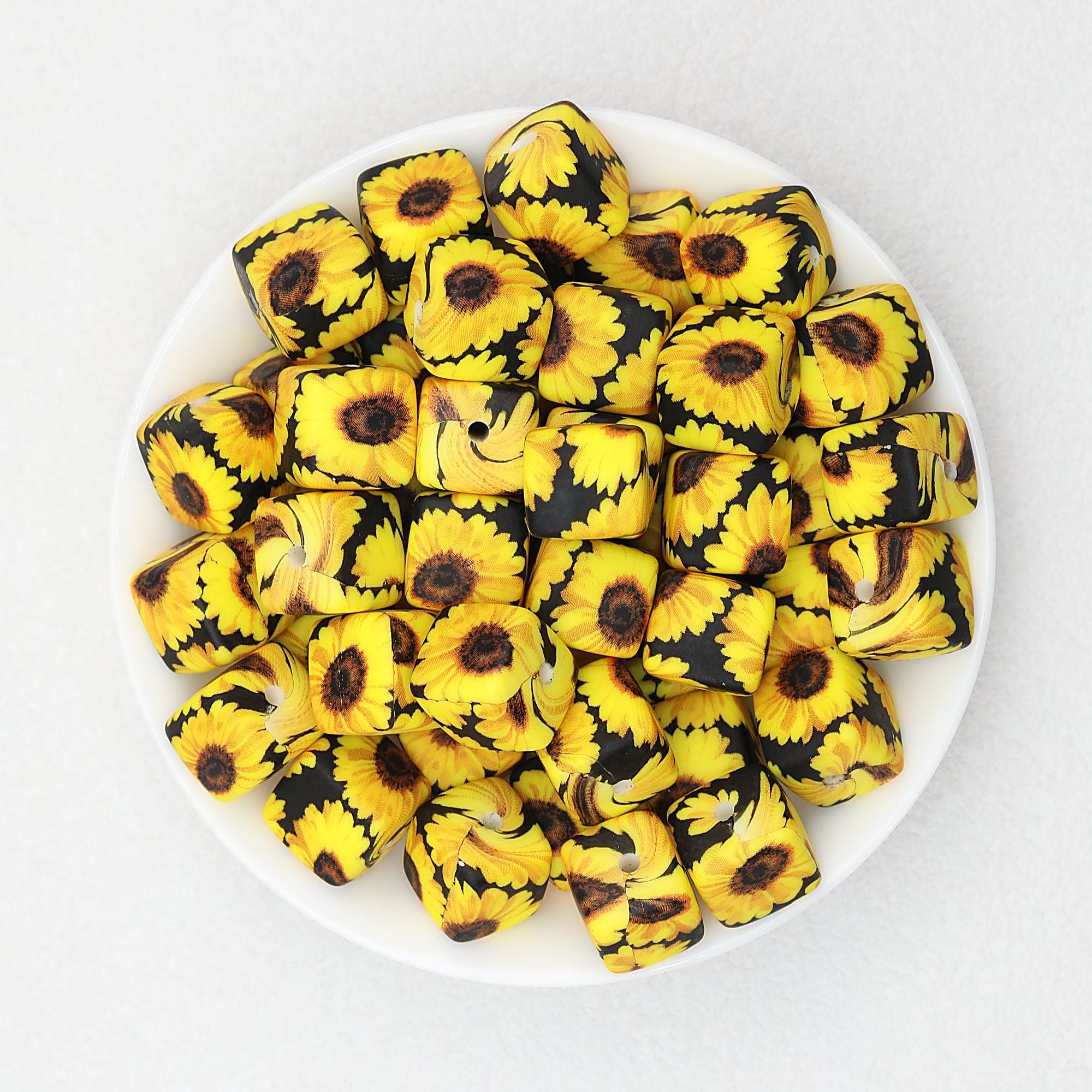 Floral Pattern 13.5mm Square Silicone Beads Printed Design 50pcs - Style 8