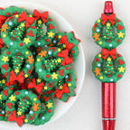 3D Wreath Silicone Focal Beads Wholesale, Christmas Red Bow Accents Tree Motif