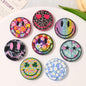 Floral Pattern 31mm Acrylic Flat Smile Face Beads 10pcs