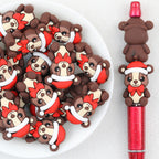 3D Christmas Bear Silicone Focal Beads Wholesale, Teddy Red Bow Tie Design