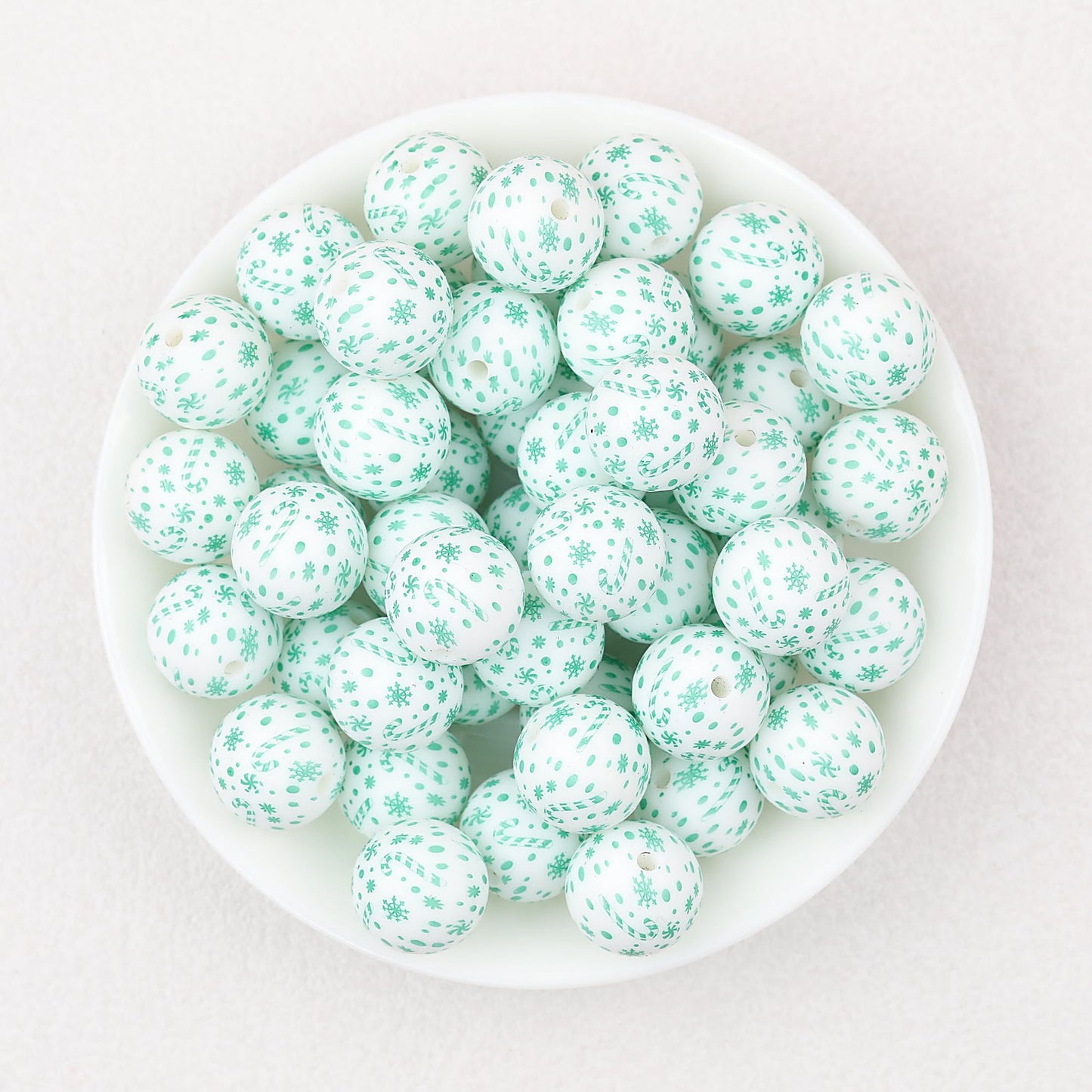 15mm Printed Leaf Pattern Silicone Round Beads 50pcs - Green Cane