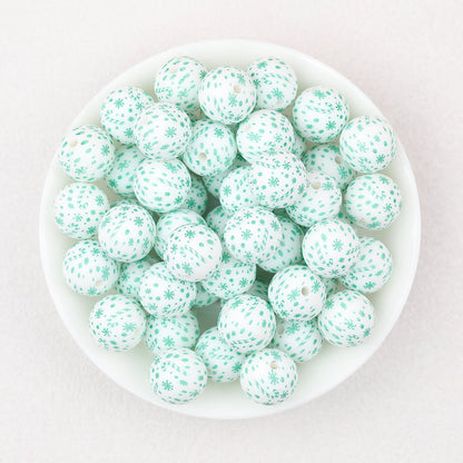 15mm Printed Leaf Pattern Silicone Round Beads 50pcs - Green Cane