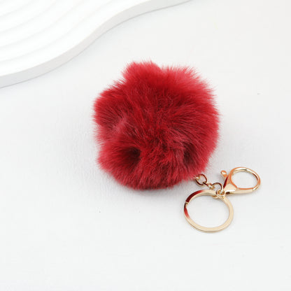 Pom Pom Keychain Fluffy Imitation Rex Rabbit Fur Ball 8cm With Lobster Clasp
