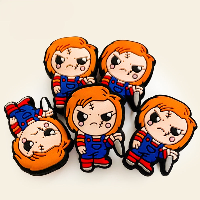Silicone Focal Beads Cartoon Characters Fiery Orange Hair Holding Knife 20pcs