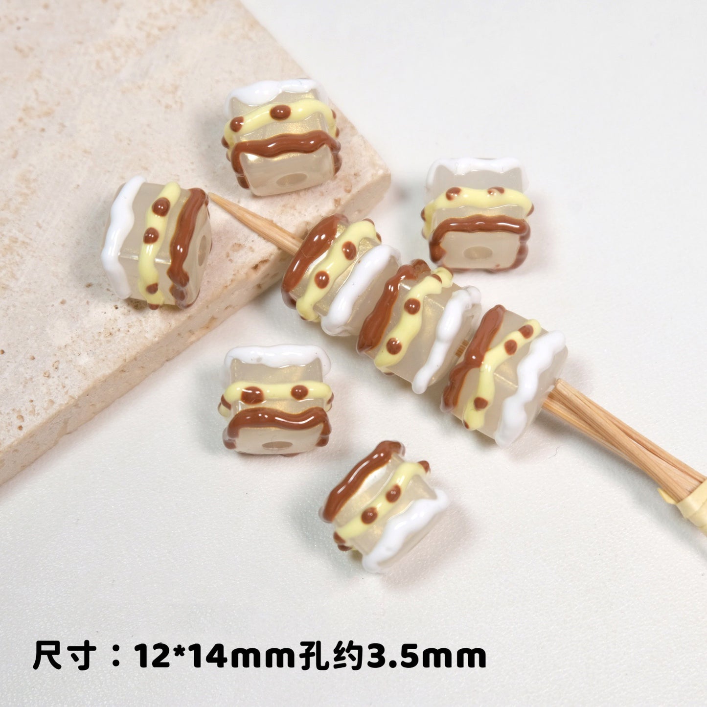 Hand Painted Square Acrylic Beads 12-14mm Colorful Enamel 10pcs 6