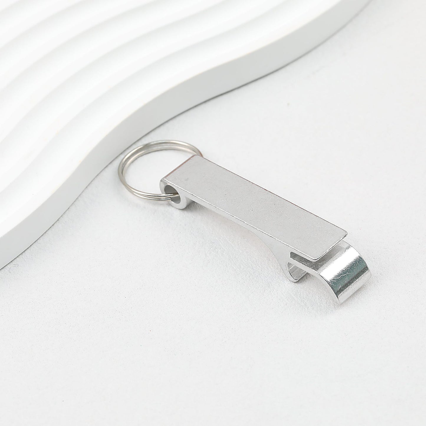 Aluminum Bottle Opener Keychain Slim Durable Lightweight - Silver