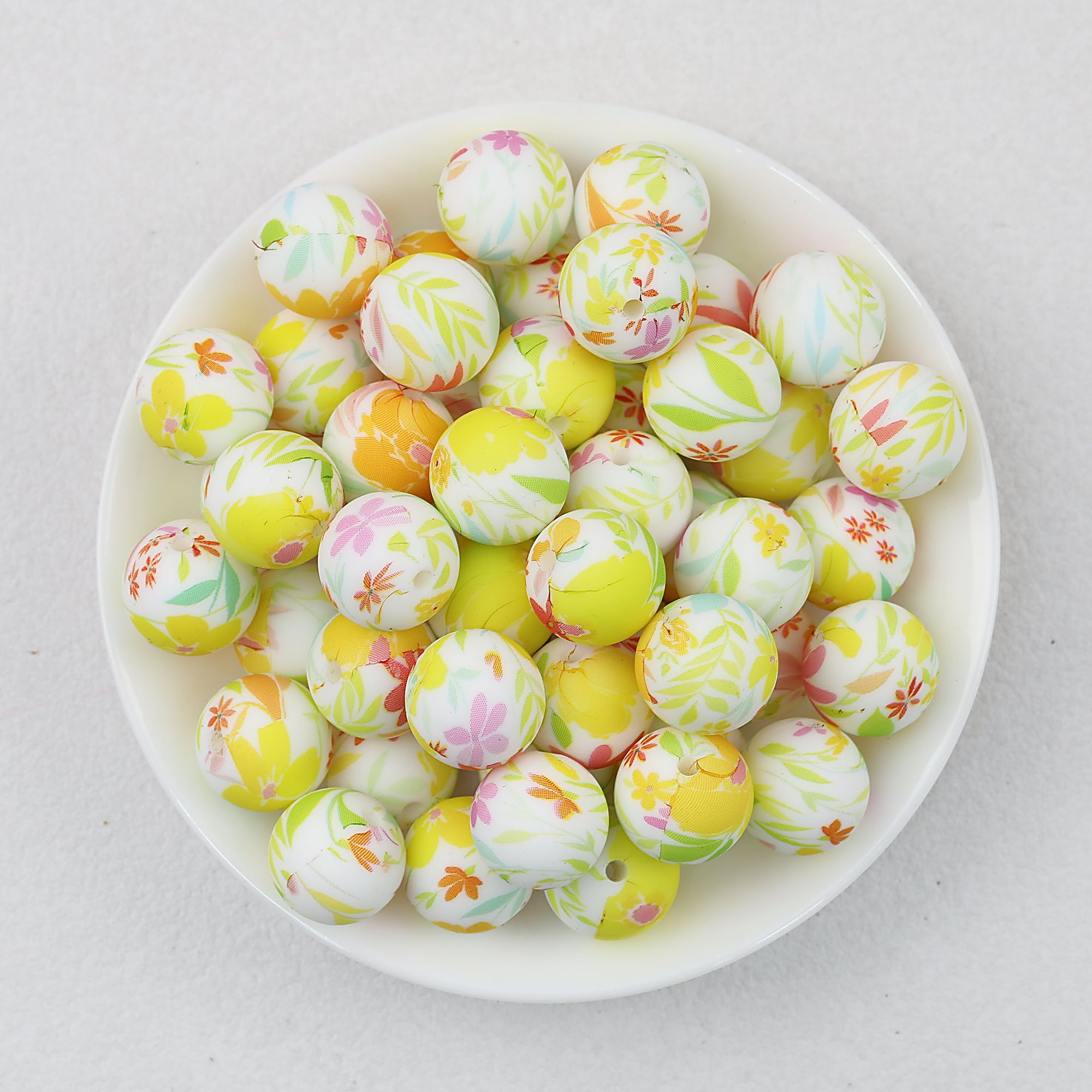 15mm Print Round Silicone Beads with Colorful Floral Patterns 50pcs - Pattern 4