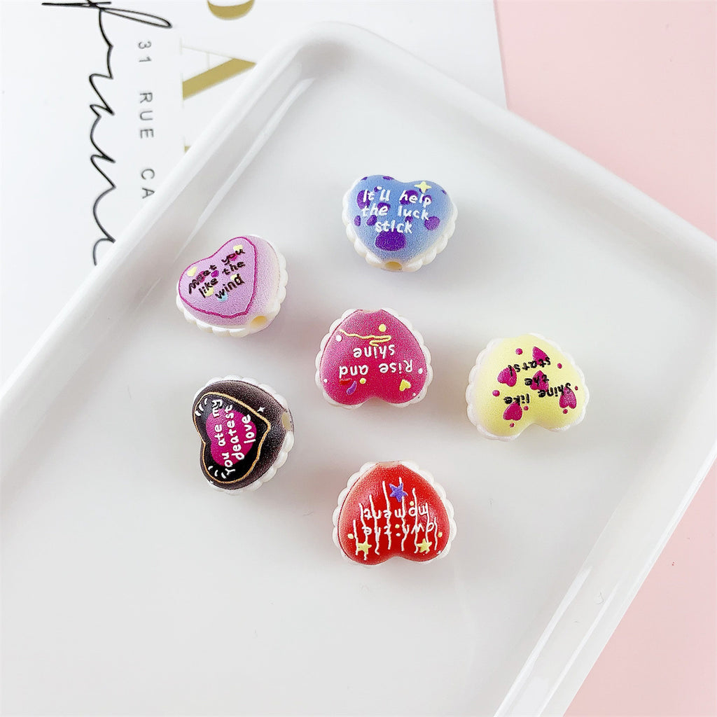 Valentine Heart Acrylic Beads Double-sided Embossed 18x16mm 10pcs 4