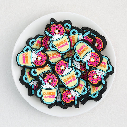 Drink Theme Silicone Focal Beads with Donut and Cup Design 20pcs - Drink