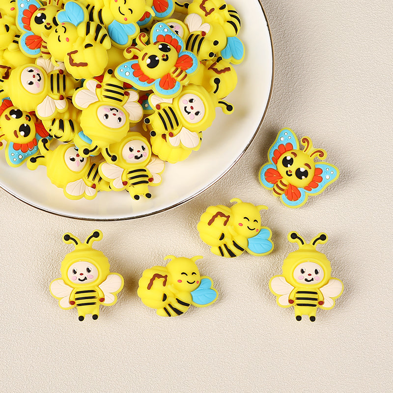 Silicone 3D Focal Beads Bee Butterfly Cheerful Faces Vibrant Colors