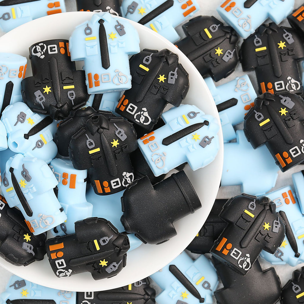 Police Uniform 3D Silicone Focal Beads Blue Black 20pcs